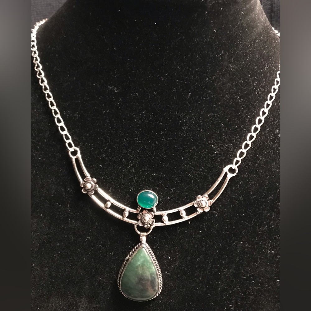 Nephrite Jade Stamped 925 Sterling Silver Necklace